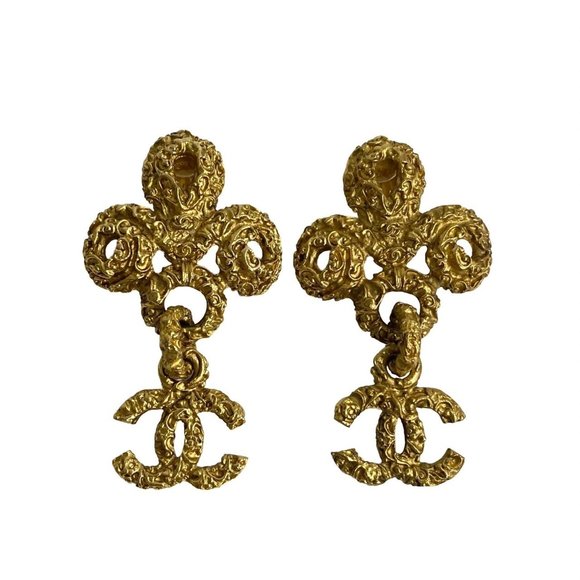 CHANEL Gold Logo Earrings - Picture 1 of 5